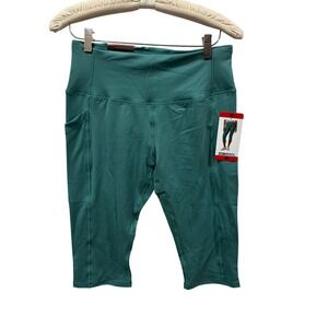 32 Degrees Cool Womens Cropped Leggings Green High Rise Side Pockets Medium NEW